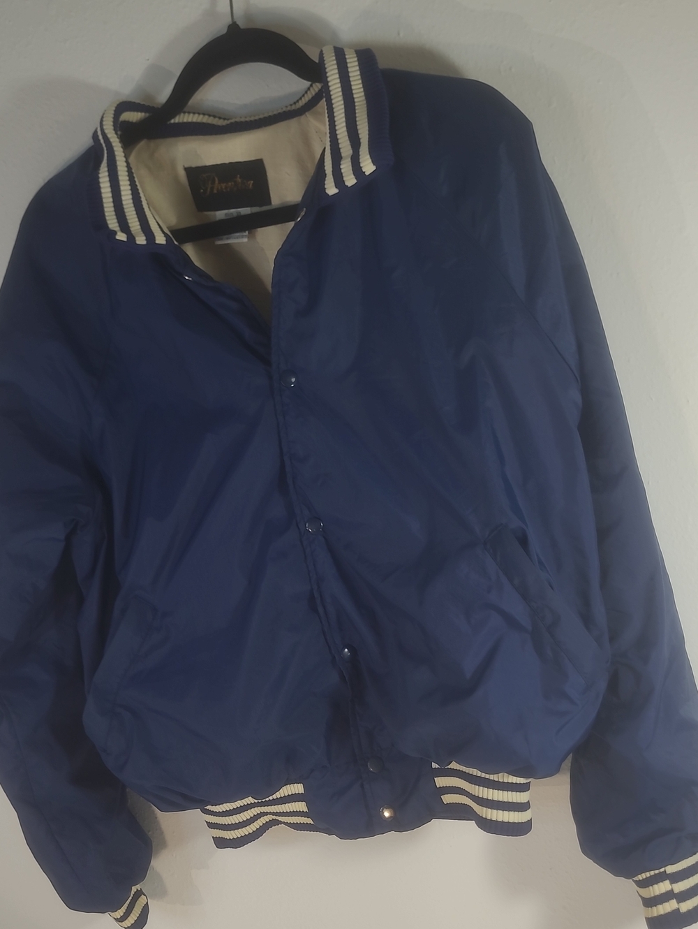 Aventura Navy Retro 1980,s Varsity Style Jacket  Cream Stripe Trim Size XL?